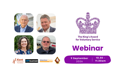 The King's Award for Voluntary Service Webinar - photos of speakers and partner logos