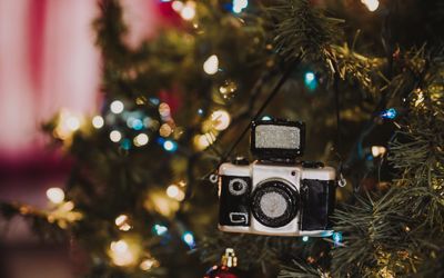 Camera ornament in festive tree