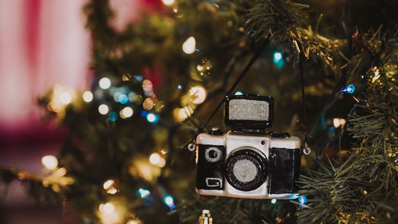 Camera ornament in festive tree